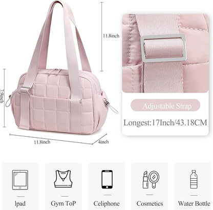 CAMTOP Mini Gym Bag for Women, Small Gym Tote Bag Puffy Quilted Sports Duffel Bag with Wet Compartment and Coin Purse Duffel Bags Dance Yoga Workout Bag