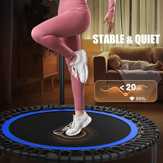 ANCHEER 40"/48" Foldable Rebounder Trampoline for Adults/Kids with Resistance Bands and Bungees, Indoor & Outdoor Mini Trampoline with Bar and Safety Padding - Max Load 450lbs/550lbs