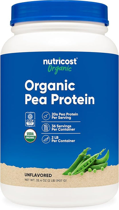 Nutricost Organic Pea Protein Isolate Powder (2LBS) - Unflavored, Certified USDA Organic, Protein from Plants, Vegetarian Friendly, Gluten Free, Non-GMO