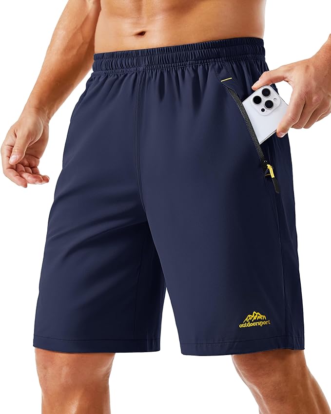TACVASEN Men's Running Athletic Shorts 9" Quick Dry Workout Gym Shorts Lightweight Summer Shorts 3 Zipper Pockets