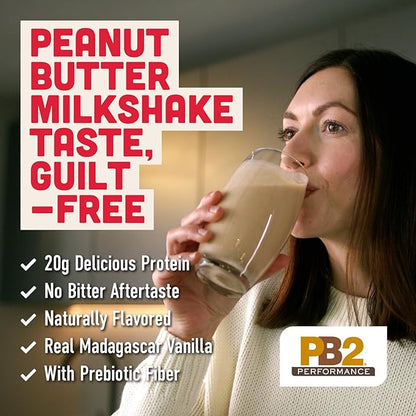 PB2 Performance Peanut Plant Based Vegan Protein Powder | 20g Complete Protein, No Added Sugar, Prebiotic Fiber | Dairy Free, Certified Vegan, Non-GMO, Gluten Free [Peanut w/Madagascar Vanilla, 2LB]