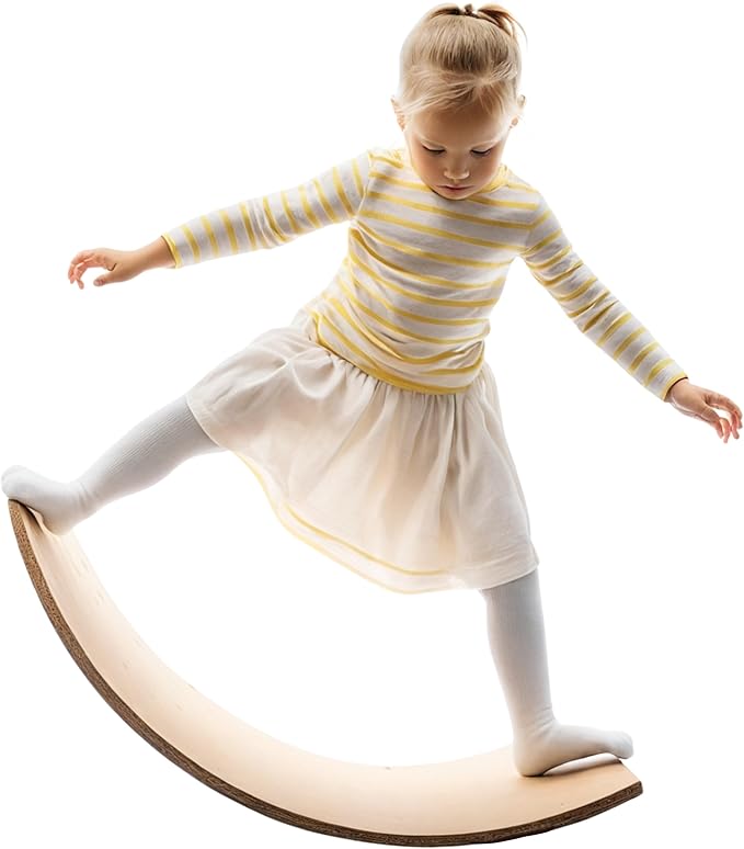 Giggle & Play 36" Wooden Balance Board ??Natural Curvy Wobble Board for Kids, Toddlers & Adults, Montessori Rocker Toy, Yoga Trainer for Office, Home, Classroom Use