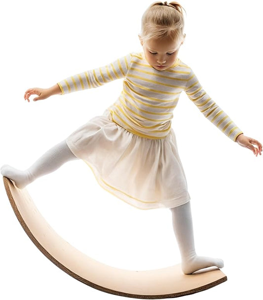 Giggle & Play 36" Wooden Balance Board ??Natural Curvy Wobble Board for Kids, Toddlers & Adults, Montessori Rocker Toy, Yoga Trainer for Office, Home, Classroom Use