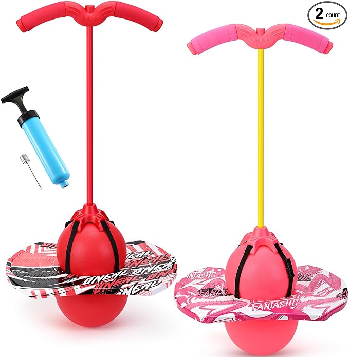 Layhit 2 Pcs Pogo Jumper with Handle for Kids Pump Pogo Ball Stick Jumper Balance Bounce Ball with Pump and Strong Grip for Adults Teen Indoor Outdoor
