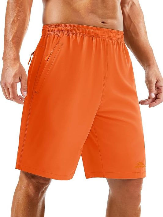 TACVASEN Men's Running Athletic Shorts 9" Quick Dry Workout Gym Shorts Lightweight Summer Shorts 3 Zipper Pockets