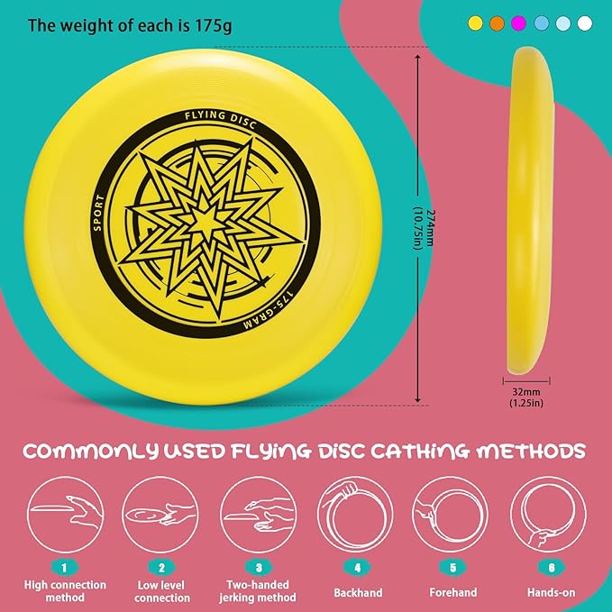 Outdoor Flying Disc 175g,Adult Sport Disc Set for Competitive and Pro Players,Flying Disc Set Includes 1 Glow in The Dark Flying Disc for Beach Pool Game, Camping and Backyard