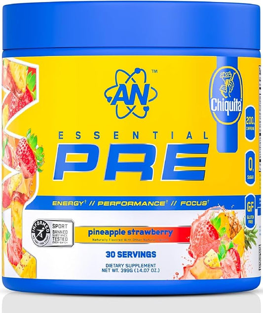 AN Essentials Pre-Workout Powder Supplement for Men & Women | Energy Mix with 200mg Caffeine, Beta