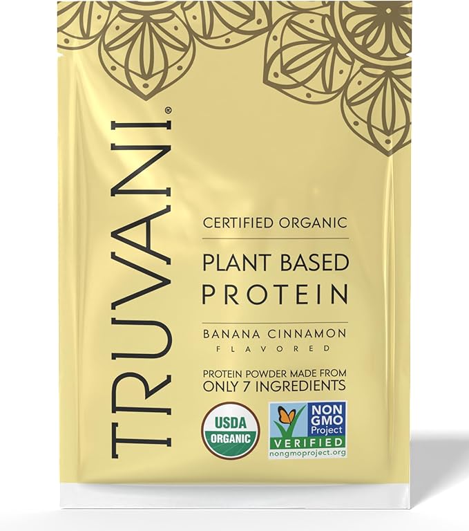 Truvani Vegan Pea Protein Powder | Banana Cinnamon | 20g Organic Plant Based Protein | 1 Serving | Keto | Gluten & Dairy Free | Low Carb | No Added Sugar