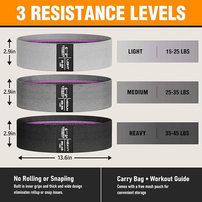 Fabric Resistance Bands for Working Out - Exercise Bands for Women and Men, Booty Bands for Legs and Glute, Yoga, Pilates, Rehab, Fitness and Home Workout