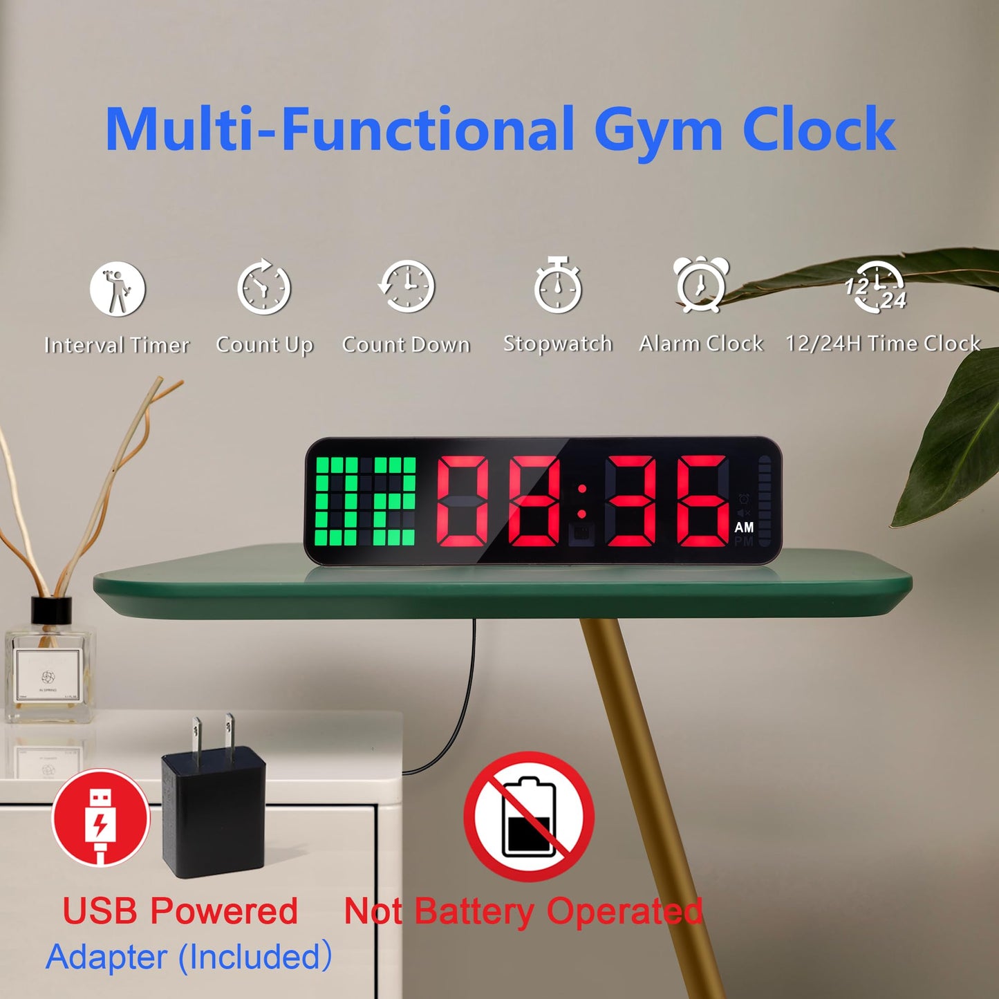 LUCORB Gym Timer - Large Digital Gym Clock Wall with Interval Time Progress Bar, Countdown/Up
