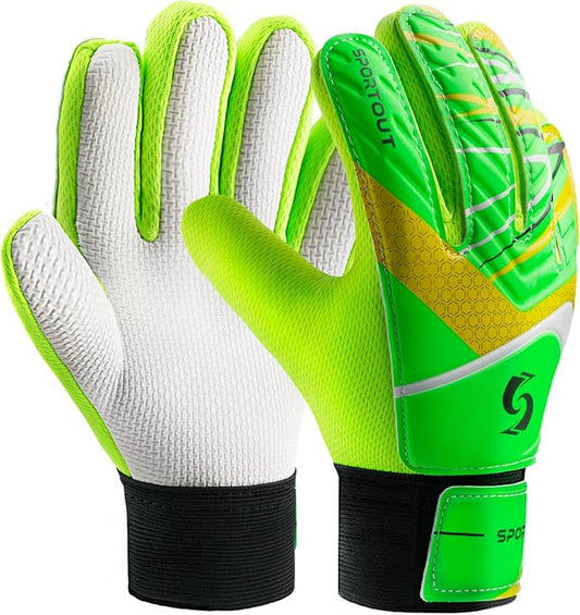 Sportout Kids Goalkeeper Gloves, Soccer Gloves with Double Wrist Protection and Non-Slip Wear Resistant Latex Material to Give Protection to Prevent Injuries