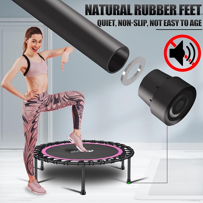 Newan 40"-48" Silent Mini Trampoline Fitness Trampoline Bungee Rebounder Jumping Cardio Trainer Workout for Adults-Max Limit 330lbs