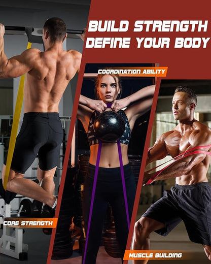 Resistance Bands Set - Pull Up Bands for Men Women, Exercise Bands Resistance with Door Anchor, Training Poster & Pouch for Body Stretching, Pull Up Assist