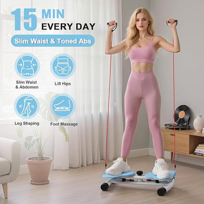 Waist Twister Machine, Ab Twister Board with Resistance Bands - 300 lbs Capacity Home Exercise Equipment for Belly Fat, Core Workout - Noiseless & Anti-Slip for Women/Men