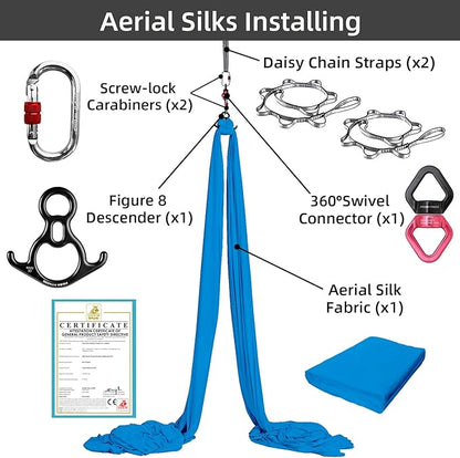 PRIOR FITNESS Aerial Silks Set, Professional Thicker Low Stretch Fabric 9/15/20 Yards Aerial Silk Swing Set with Hardware Guide, Yoga Starter Kit For Home, Aerial Yoga Hammock, Silks for Gymnastics, Antigravity Yoga, Inversion Exercise-All Levels