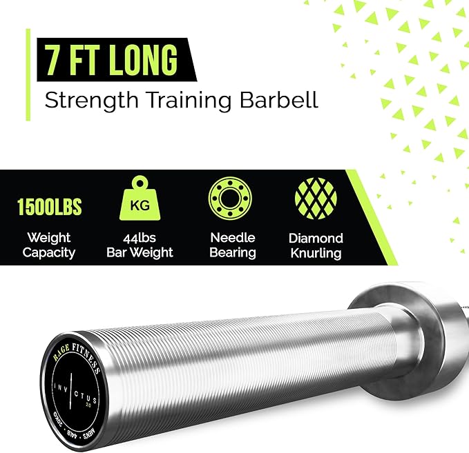Invictus Men’s Barbell (7FT) (44LBS Bar Weight) (1500LBS Weight Capacity) Weight Training Barbell, Home Gym Fitness Essential, Strength Training Workout Bar, Portable Exercise Equipment
