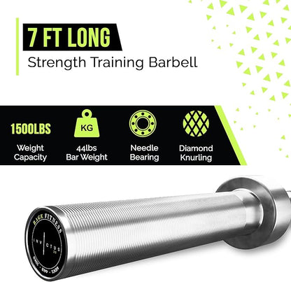 Invictus Men’s Barbell (7FT) (44LBS Bar Weight) (1500LBS Weight Capacity) Weight Training Barbell, Home Gym Fitness Essential, Strength Training Workout Bar, Portable Exercise Equipment