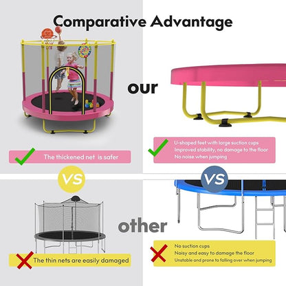 72" Trampoline for Kids with Net,6 FT Indoor & Outdoor Small Toddler Trampoline with Basketball Hoop & Dart Board for Ages 1-8, Birthday Gifts for Boys & Girls, Baby Toddler Christmas Toys