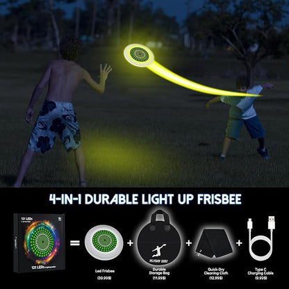 49LEDs Flying Disc with 16 Million Color RGB, 3 Modes+Rechargeable+Waterproof+175g, Cool Sports and Outdoors for Parks/Camping/Beach/Backyards,Easter & Birthday Gifts for Teens/Kids/Adults