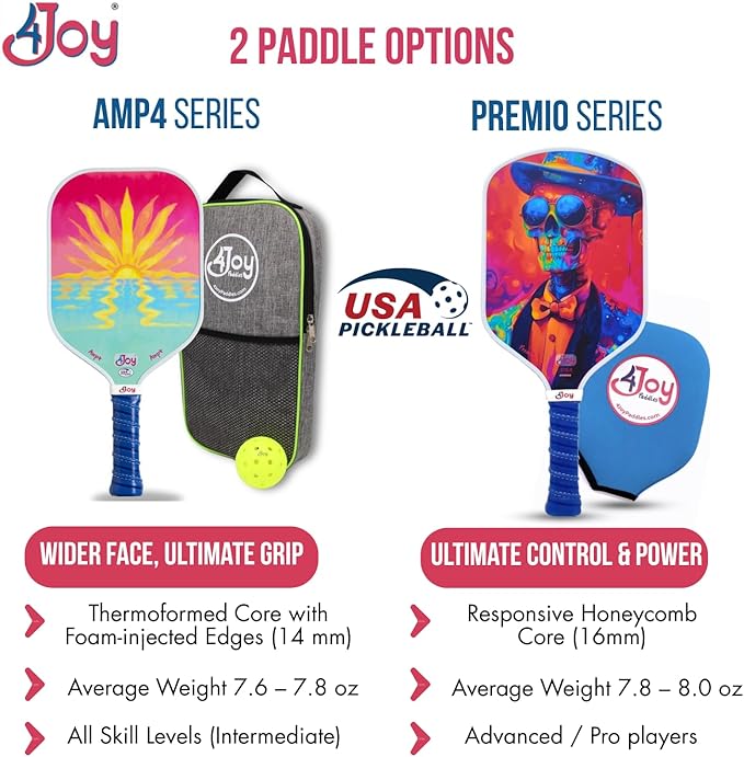 4Joy Pickleball Paddle Premio Series - Thermoformed Premium T700 Carbon Fiber Pickleball Paddless - Professional Pickleball Rackets for Women & Men - 16mm Honeycomb Core - USAP Approved