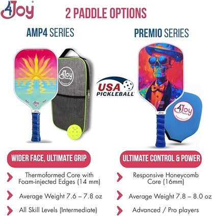 4Joy Pickleball Paddle Premio Series - Thermoformed Premium T700 Carbon Fiber Pickleball Paddless - Professional Pickleball Rackets for Women & Men - 16mm Honeycomb Core - USAP Approved