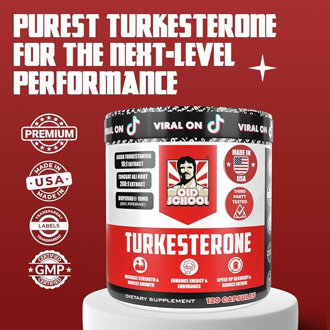 Old School Labs Testosterone Supplement for Men ??Turkesterone 1500mg Max Potency + Tongkat Ali & BioPerine® ??Muscle Growth, Recovery, Drive & Stamina ??120 Caps, 40 Servings