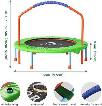 CLORIS 38in/48in Folding Trampoline - Max Load 220lbs / 450lbs Trampoline Rebounder Trampoline for Adults with Adjustable Foam Handle, with safty Padded Cover Best Gift
