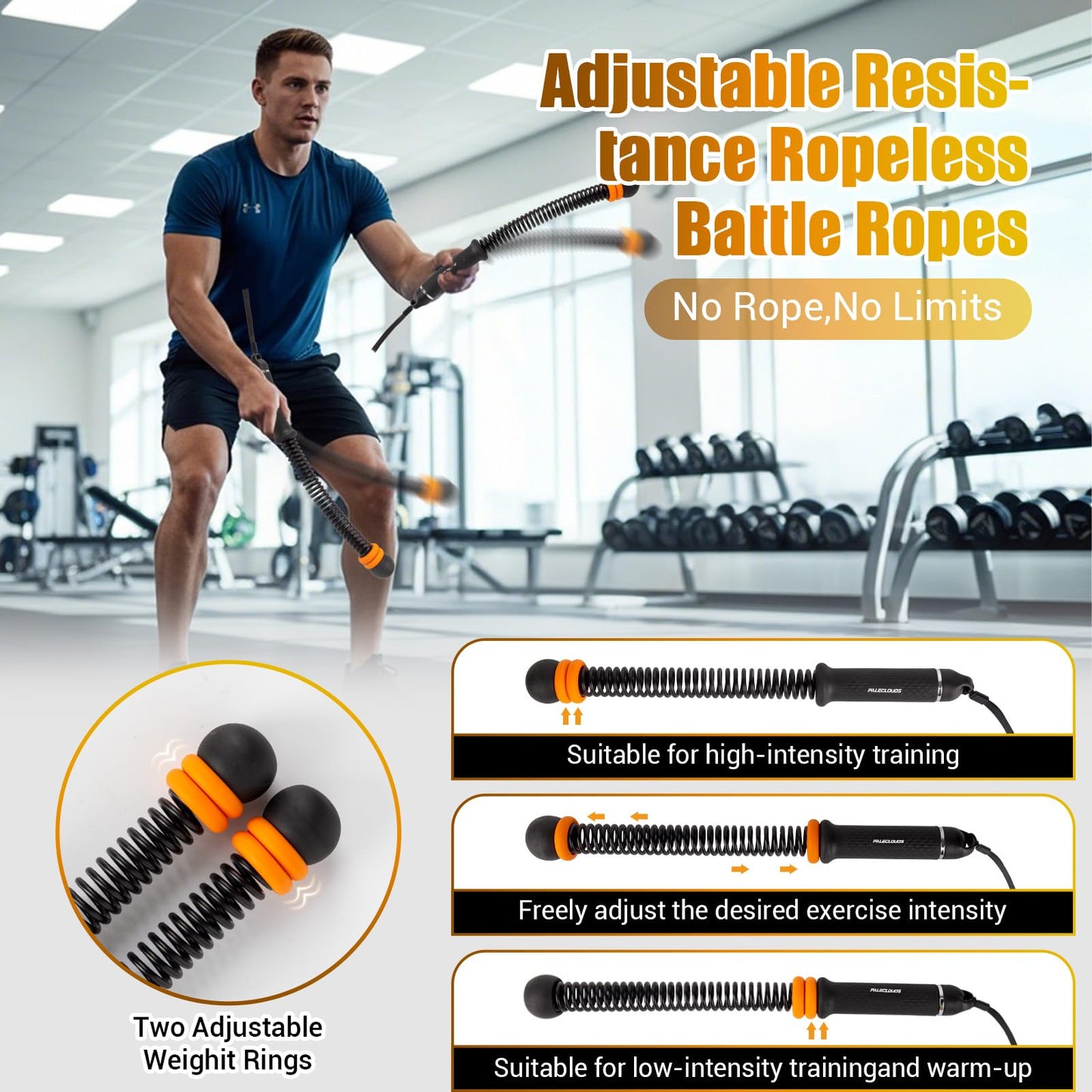 Portable Ropeless Battle Rope, Adjustable Cordless Battle Rope for Home Gym