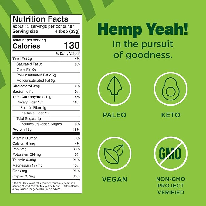 Manitoba Harvest Hemp Yeah Organic Max Fiber Protein Powder, Unsweetened, 16oz, with 13g of Fiber, 13g Protein and 2.5g Omegas 3&6 per Serving, Keto-Friendly, Preservative Free, Packaging May Vary