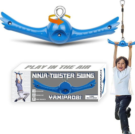 Ninja-Twister Swing Spins Set: Slackline Attachments - 360° Handle Twist-Spin Flips Toy Activate