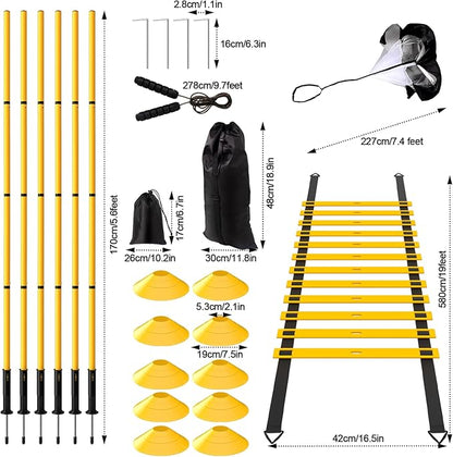 24Pcs Soccer Agility Training Equipment Set Ultimate Agility Poles Cones Ladder More for Quick Assembly and Easy Portability Suitable for All Skill Levels Enhance Speed Agility Training