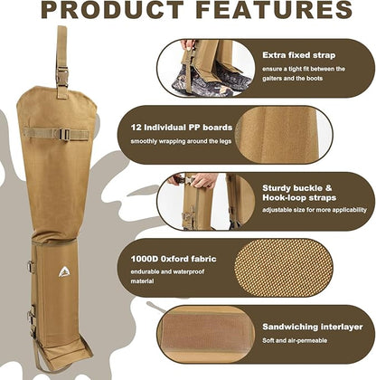 Snake Guard Chaps Waterproof Snake Chaps for Hunting Snake Bite Protection Gear Adjustable Size Snake Proof Gaiters Fit for Men & Women Anti-Snake Gaiters for Legs Cover From Ankle to Thigh