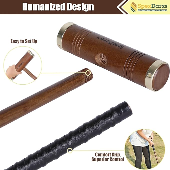 35’’ Six Player Croquet Game, Croquette Set with Premium Wooden Mallets/Colored Balls/Wickets/Stakes/Carrying Bag, Classic Outdoor Backyard Lawn Games for Teens Adults Family
