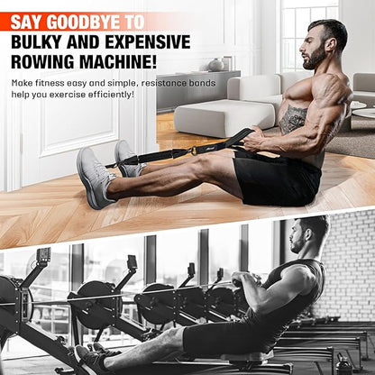 HPYGN Rowing Resistance Bands, Best Replacement for Rowing Machine, Home Gym Workout Equipment for Back, Arms, Shoulders, Core, Glutes and Legs, Rowing Workout, Cardio, Low-Impact, Portable Home Gym
