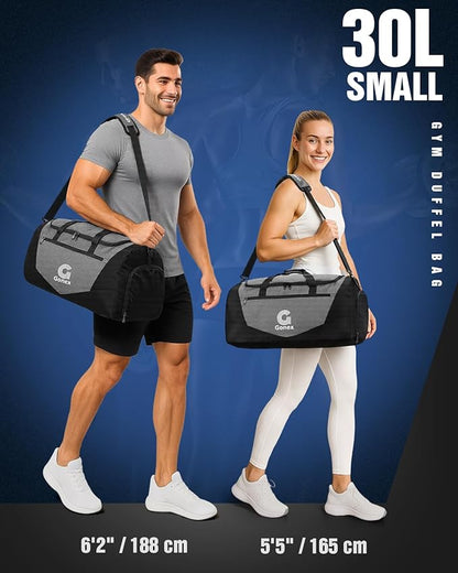 Gonex Gym Duffel Bag with Shoe Compartment Wet Pocket, Large Capacity Sports Duffle Bag for Men Women, Workout & Travel Bag with Multiple Pockets, Black/Gray, Small (30L)