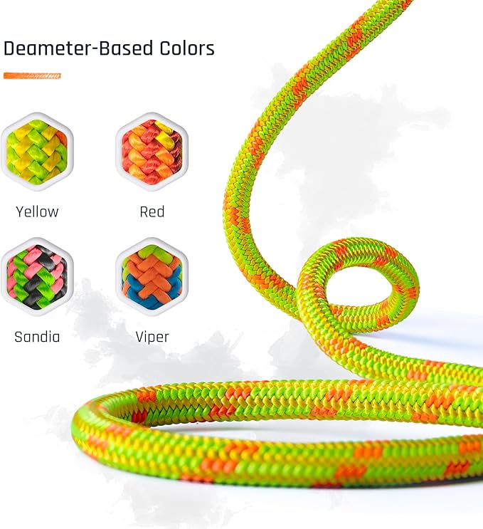 Pelican Rope Arborist Rope 11.8mm x 120Ft, USA Made High-Strength 24-Strands Static Climbing Rope - 5,400 lb Strength for Tree Climbing, Pulling, Outdoors & Swing - Yellow, Tight Spliced Eye