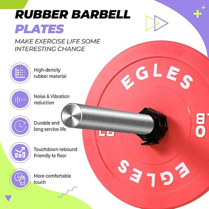 EGLES Vibrant Colorful Olympic Weight Plates, Rubber Barbell Plates, 2-inch Standard Virgin Rubber Bumper Plate 10 15 25 35 45LB for Home Gym Weightlifting, Strength Training, Fit Workouts