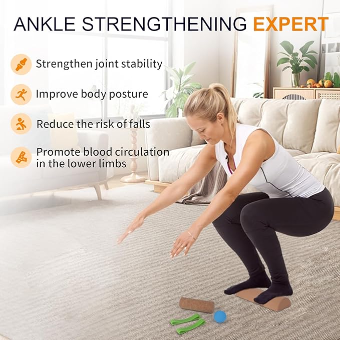 Cork Balance Board Ankle Stability Trainer, Textured Natural Cork Foot Strengthener for Mobility Support and Fall Protection, Balance Board for Foot Function