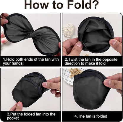 20PCS Foldable Flying Disc Fans with Bags, 9.8'' DIY Handheld Black Egde Fabric Folding Fan for Outdoor Game Activities Birthday Party Favors Gifts, Black