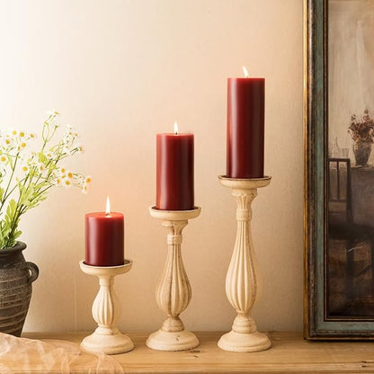 MOZEAL 3" x 4" Hand-Poured Unscented Candle,Dripless Pillar Candle Set of 3,Long Clean Burning,Approx 72 Hours Burn Time,Rustic Country Style,Wedding,Dinner,Christmas and Home Decor,Dark Red