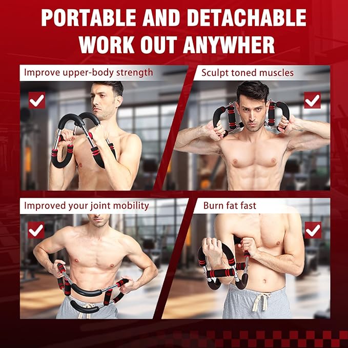 Twister Arm Trainer, Adjustable Chest Workout Equipment, Multi-functional Chest Exerciser for Men and Women, Portable Arm Trainer with 2 Wrist Bands, a Head Band, a Workout Towel and a Carry Bag