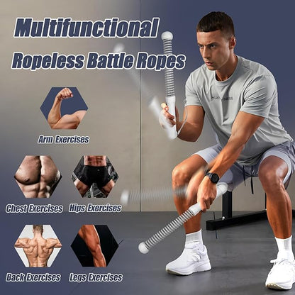 New Upgrade 2nd Generation Weighted Ropeless Battle Ropes for Home Gym,Quiet Cordless Training Rope Fitness Equipment for Women and Men,Portable Cordless Battle Rope for Home&Outdoors,2PCS(Gray)