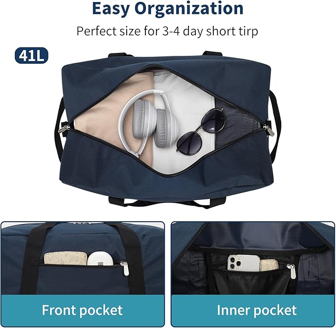 21 inch Gym Bag for Men - 40L Travel Duffel Bag Sport Duffle Bags for Weekend Overnight with Bottom Support (Navy Blue)