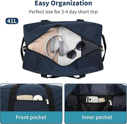 21 inch Gym Bag for Men - 40L Travel Duffel Bag Sport Duffle Bags for Weekend Overnight with Bottom Support (Navy Blue)