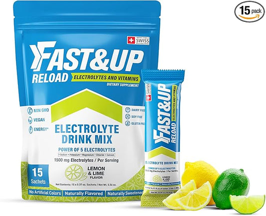 FAST&UP Reload – Lemon & Lime - Refreshing Electrolyte Drink Mix | Hydration Powder Packets | 1500