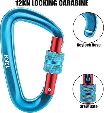 12kN Locking Carabiner Clips, Small Aluminium Carabiners Keychain, Heavy Duty Caribeaners for Camping, Hiking, Hammocks, Swings, Dog Leash, 2 Pcs