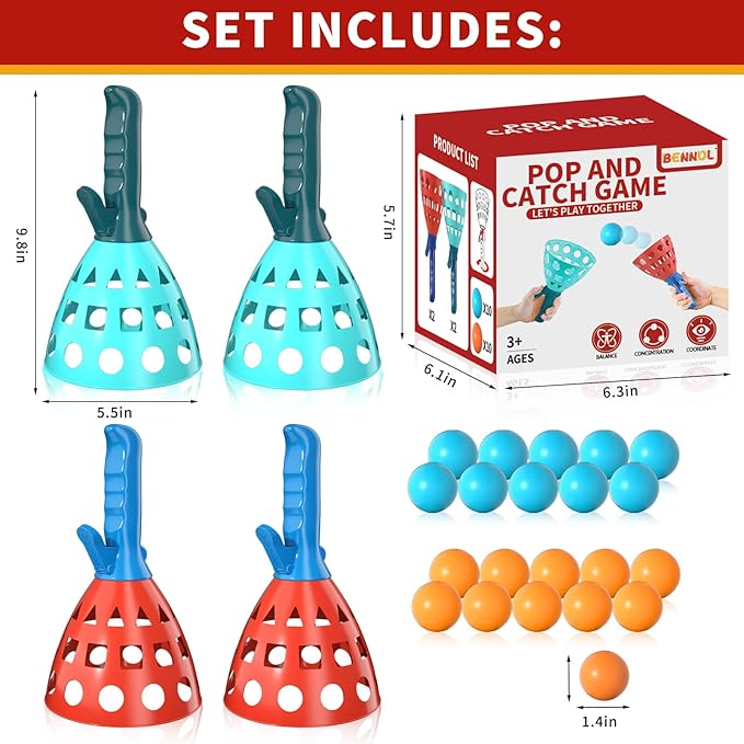 Bennol Outdoor Game Toys for Kids Boys with 20 Balls, Pop Pass Catch Ball Game Outside Toys Gifts for 3 4 5 6 7 8+ Year Old Teens, Outside Outdoor Play Gifts for Kids Boys Ages 3-5 4-8