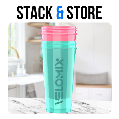 VELOMIX 2 Pack 28oz Protein Shaker Bottle for Protein Mixes, Pink/Turquoise