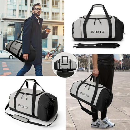 Sports Gym Bag，INOXTO Travel Duffel Bag with Dry Wet Pocket And Shoe CompartmentFor Women and Men，40L/55L Fitness Waterproof Weekender Bag For Swim Sports Travel Working Out (Gray, 55L)