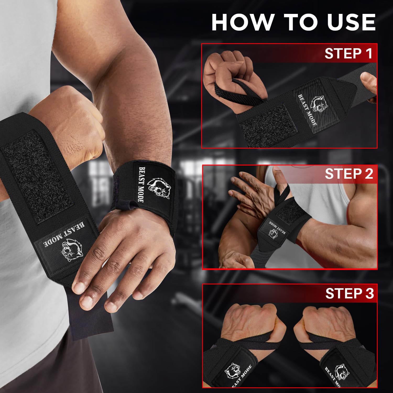 TECEUM Elastic Cotton Weightlifting Wrist Wraps with Thumb Loops, 1 Pair